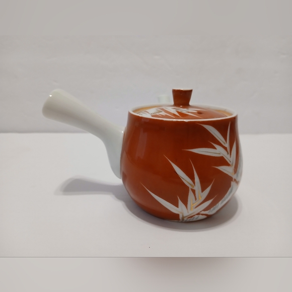 Vintage Arita-yaki Kyusu Japanese Teapot Porcelain MCM 50s RARE Orange Signed - Picture 3 of 11